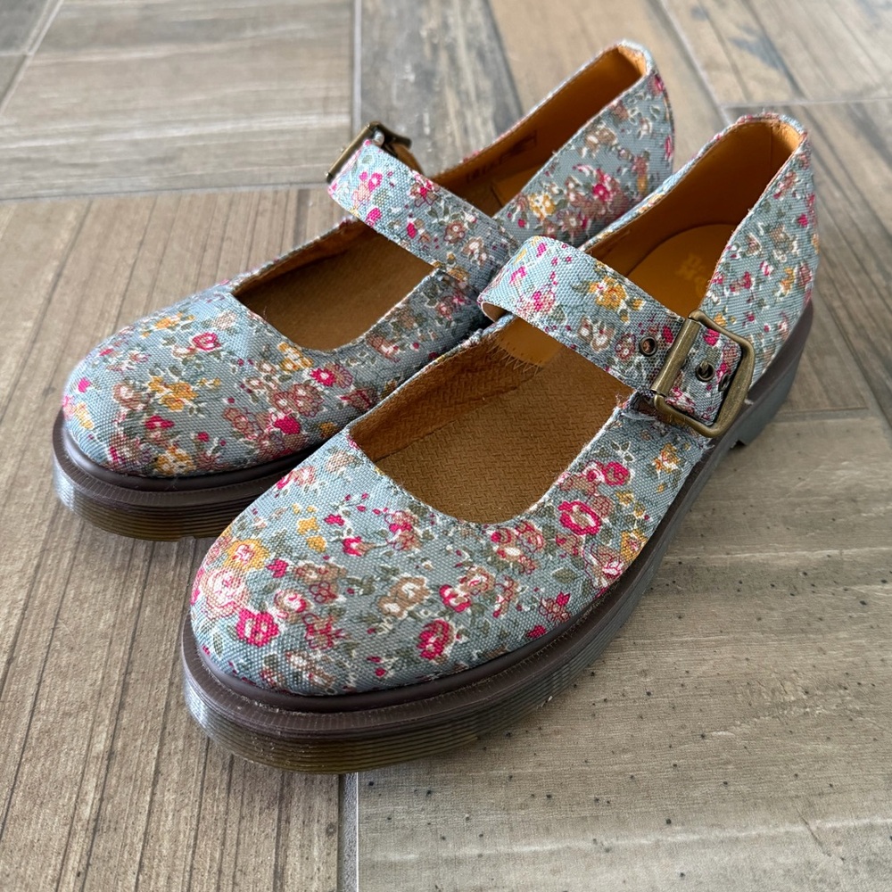 Floral Canvas Mary Jane Platform Shoes - Blue